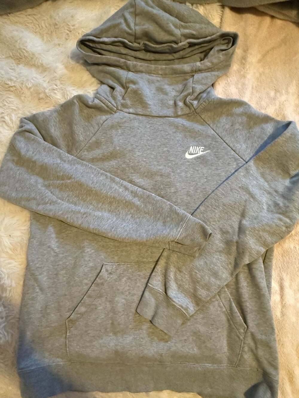 Nike Funnel Neck Fleece Hoodie Size S Gray Pullover Sweatshirt